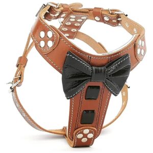 Handmade European Leather Harness with Padded Chest Plate for Frenchies