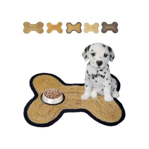 Handmade Jute Braided Bone Shaped Dog and Cat Food Mat for Pet Owners 5x21 inches Black