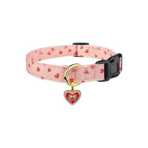 Handmade Pink Heart Pattern Cotton Dog Collar for Small Medium Large Dogs with D Ring