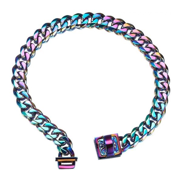 Handmade Rainbow Cuban Link Dog Collar with High-Quality Stainless Steel Construction