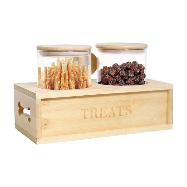 Handmade Wooden Dog Treat Container with Glass Jars and Unique Design