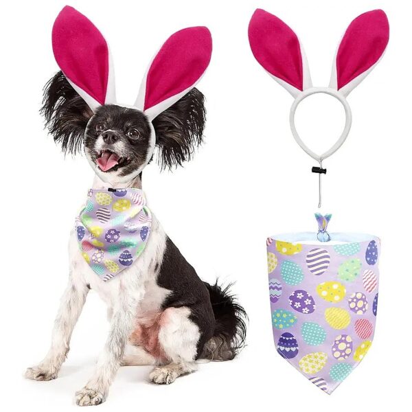 Handsome Lightweight Soft Fabric Dog Bandana with Bunny Ears and Easter Eggs Print