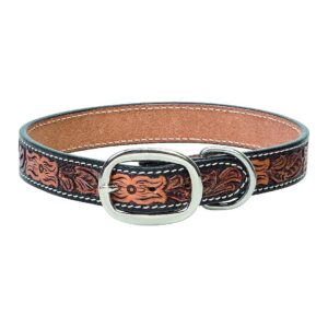 Handtooled Floral Pattern on Leather Dog Collar with Buckle