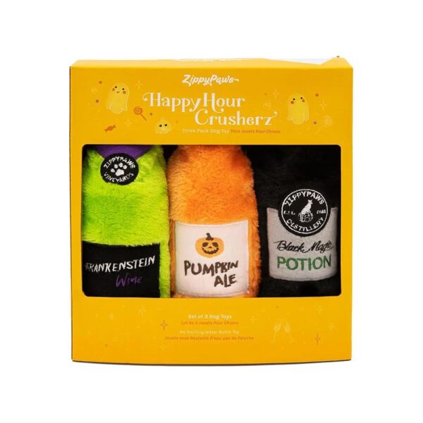 Happy Hour Squeaky Crinkle Dog Toys Pack of 3 for Fall and Halloween Play