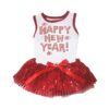 Happy New Year Outfit for Small Dogs with White Red Sequin Dress and Breathable Fabric