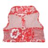 Hawaiian Hibiscus Red Embroidered Mesh Dog Harness for Medium Size Puppies