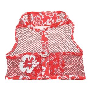 Hawaiian Hibiscus Red Embroidered Mesh Dog Harness for Medium Size Puppies