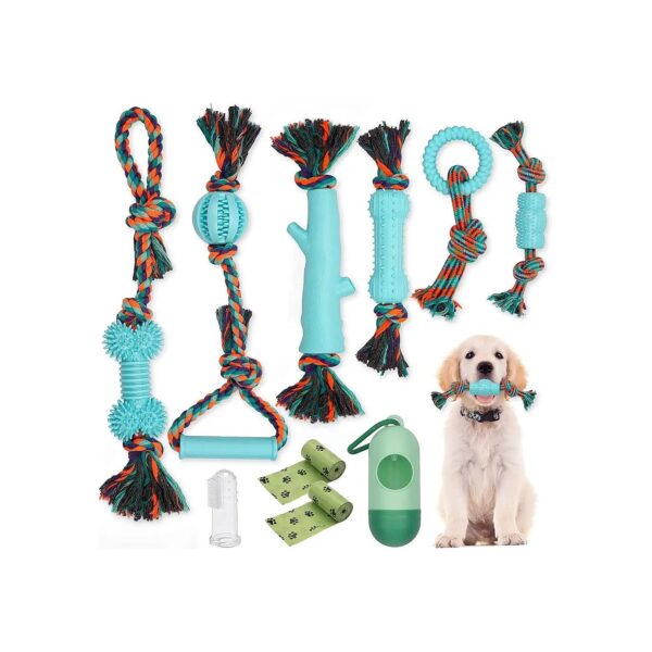 Healthy Cotton Rope and Rubber Teething Toys for Small Medium Dogs