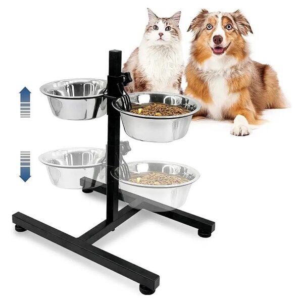 Healthy Pet Dining Solution with Adjustable Stand and Non-Slip Feet for Dogs and Cats