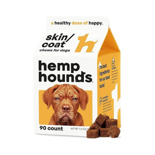 Healthy Skin and Coat Support for Dogs - 90 Chews - Omega 3-6-9, Collagen, and Turmeric