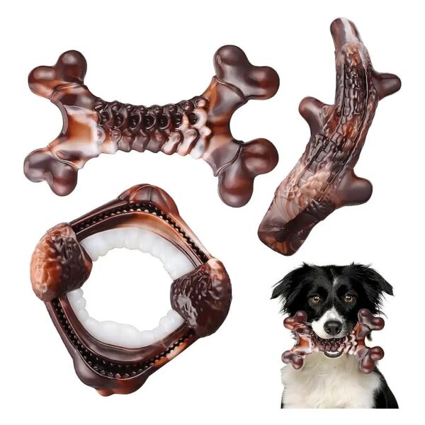 Healthy and Fun Dog Chew Toys for Medium Large Breed Dogs, Nylon Durable and Bacon Flavor