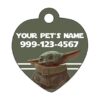 Heart Shaped Custom Pet Tag with Baby Yoda Design and Personalized Info