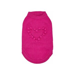 Heart-Shaped Pink Crewneck Dog Sweater for Valentine's Day Fashion for Small Female Dogs