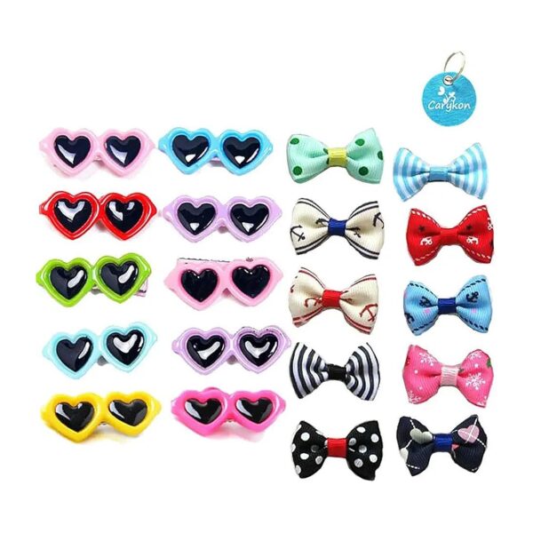 Heart Sunglass and Bowknot Dog Hair Clips Accessories