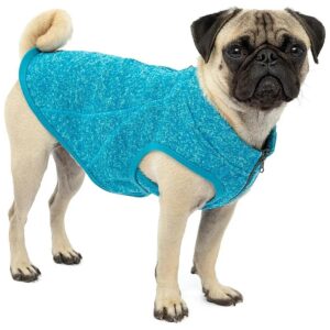 Heather Blue Fleece Lined Dog Sweater for Small Dogs with Adjustable Neck and Zipper