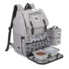 Heathered Gray Dog Gear Backpack with Food Carriers and Bowls for Pet Travel Convenience