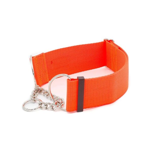 Heavy Duty 2 Inch Chain Martingale Nylon Dog Collar in Hot Orange for XL Breed Dogs