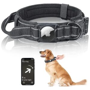 Heavy Duty Adjustable Dog Collar for Medium Large Dogs with Reflective Air Tag Holder