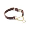 Heavy Duty Adjustable Leather Martingale Collar with Rustproof Brass Chain for Large Dogs