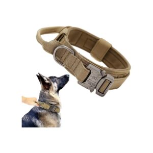 Heavy Duty Adjustable Tactical Nylon Dog Collar with Metal Buckle Handle for Training