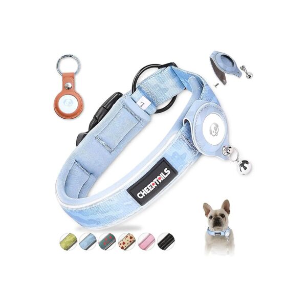 Heavy Duty AirTag Holder Dog Collar with Reflective Strips for Medium Large Dogs Blue