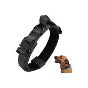 Heavy Duty Black Nylon Dog Collar with Control Handle for Small Medium Large Dogs