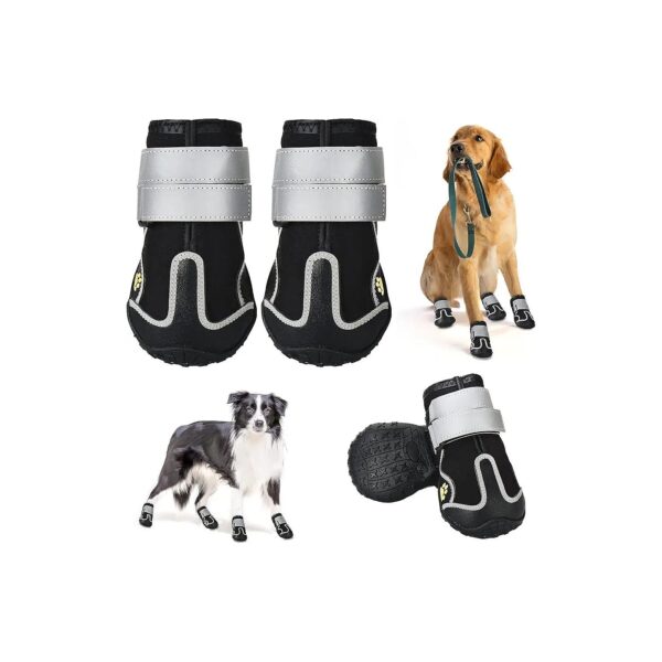 Heavy-Duty Dog Boots for Large Dogs - Size 7 Black - Anti-Slip Sole and Reflective Strip