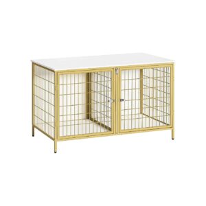 Heavy Duty Dog Crate Furniture for 2 Dogs with Removable Divider and Double Doors