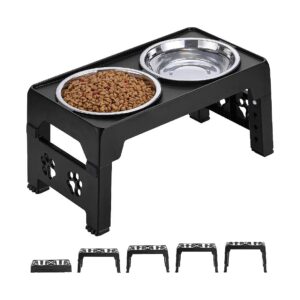 Heavy-Duty Dog Food Bowls Stand with 5 Adjustable Heights for Small Medium Large Breeds