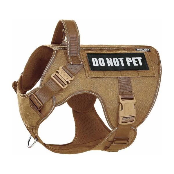 Heavy Duty Dog Harness with Do Not Pet Velcro Patch Army Brown