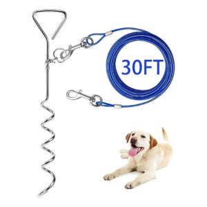 Heavy Duty Dog Tie Out Cable and Spiral Stake for Large Breed Dogs up to 125 Lbs