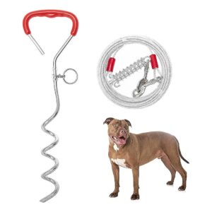 Heavy Duty Dog Tie Out Cable and Stake for Medium Large Dogs Outdoor Training and Play