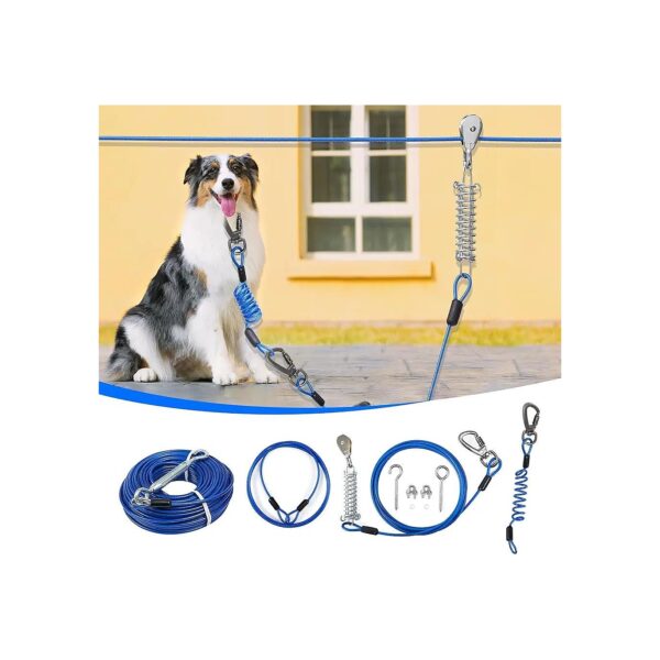 Heavy Duty Dog Tie Out Run Cable with 100FT Trolley System for Large Dogs up to 250LBS