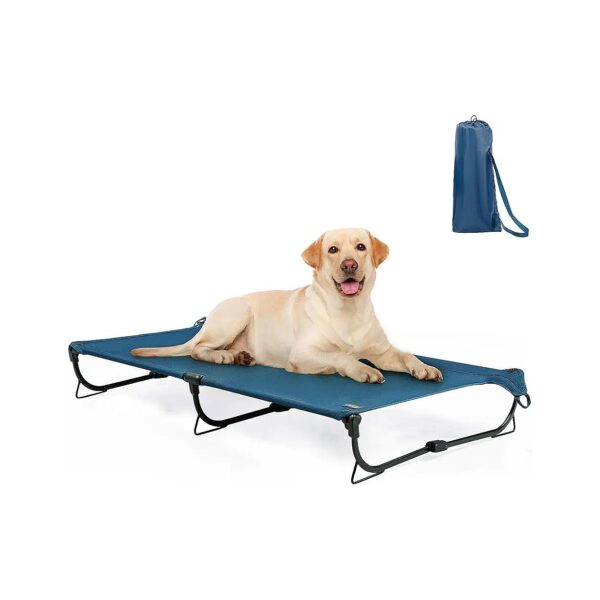 Heavy Duty Foldable Elevated Dog Bed for Large Dogs, Waterproof and Chew Proof, Dark Blue