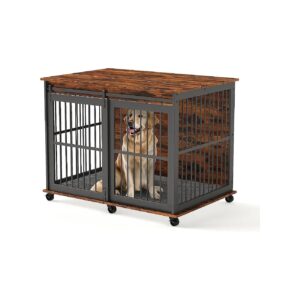 Heavy Duty Indoor Puppy Kennel with Sliding Door and Plush Cushion for Comfort