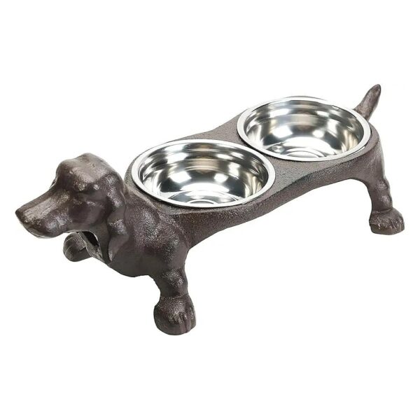 Heavy Duty Iron Pet Food Feeder with Non-Slip Cast Iron Stand and Stainless Steel Bowls