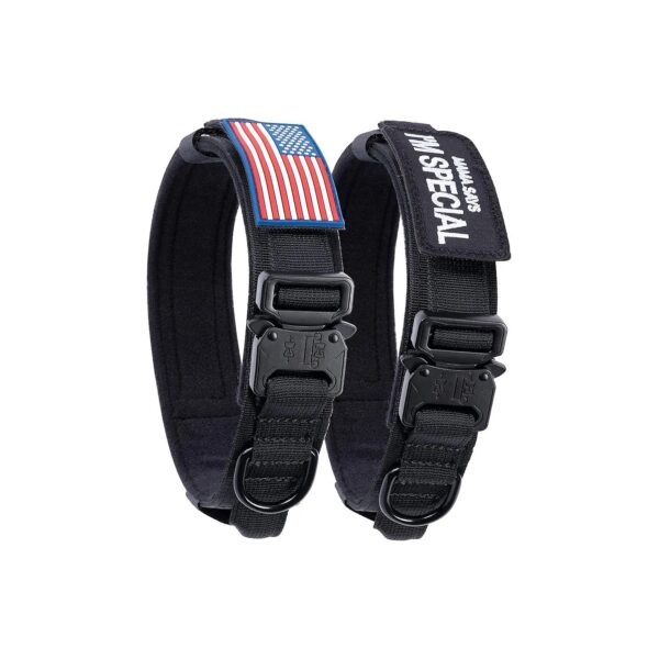 Heavy Duty K9 Collar with Metal Buckle and Two Patches for Military and Police Dogs