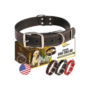 Heavy Duty Leather Dog Collar for Large Dogs with Secure Buckle