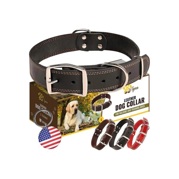 Heavy Duty Leather Dog Collar for Large Dogs with Secure Buckle