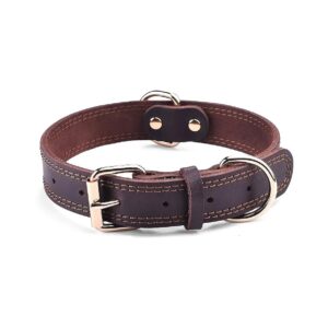 Heavy Duty Leather Dog Collar with Welded D-Ring for Attaching Leash and ID Tag