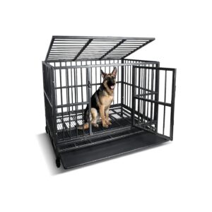 Heavy Duty Metal Dog Crate for Training Large Dogs Indoor and Outdoor with Removable Tray