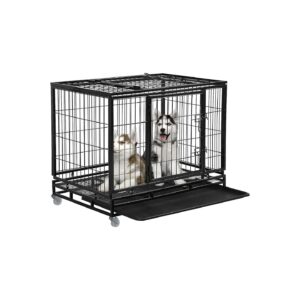 Heavy Duty Metal Dog Crate with Double Doors and Locks for Large Dogs