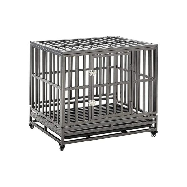 Heavy Duty Metal Dog Crate with Locks and Wheels for Large Dogs Indoor Outdoor