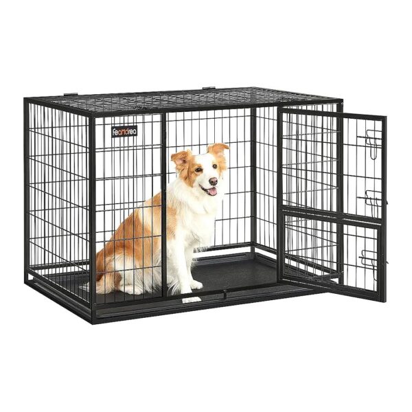 Heavy-Duty Metal Dog Crate with Removable Tray and Double Doors for Medium and Large Dogs