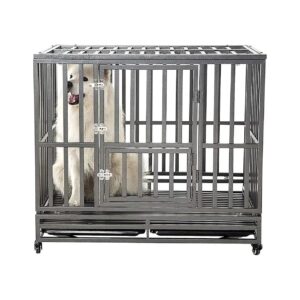 Heavy Duty Metal Dog Kennel Crate for Small to Medium-Sized Dogs with Wheels