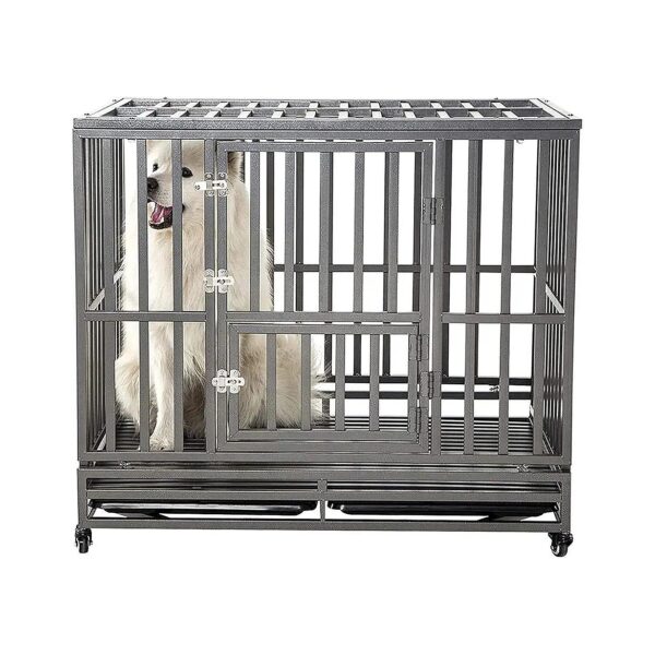 Heavy Duty Metal Dog Kennel Crate for Small to Medium-Sized Dogs with Wheels