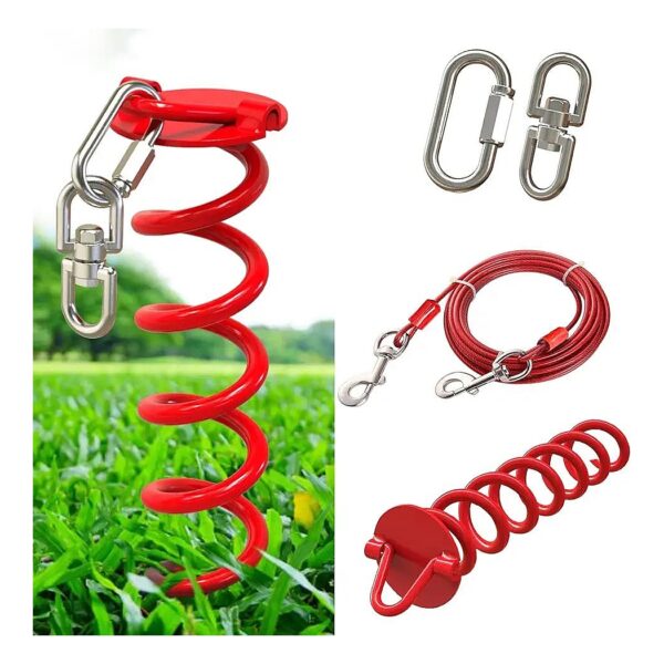 Heavy Duty Metal Dog Tie Out Cable and Stake with Spiral Design for Small to X-Large Dogs