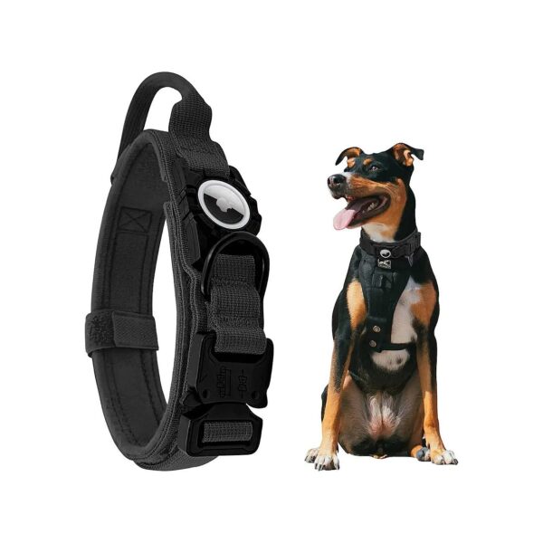 Heavy Duty Nylon Dog Collar with AirTag Holder, Adjustable Buckle and Control Handle