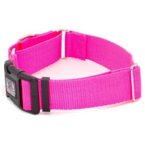 Heavy Duty Nylon Hot Pink Martingale Dog Collar with Buckle - 5 Inch Width Large