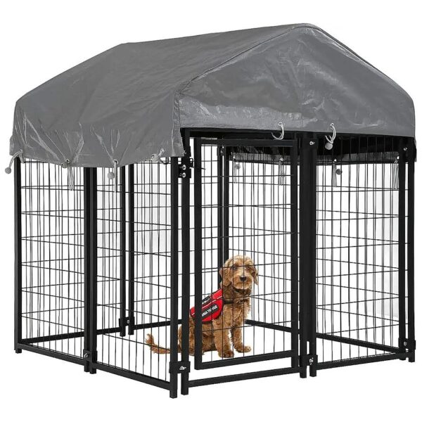 Heavy Duty Outdoor Dog Kennel with Waterproof Cover and Steel Roof Frame for Pets